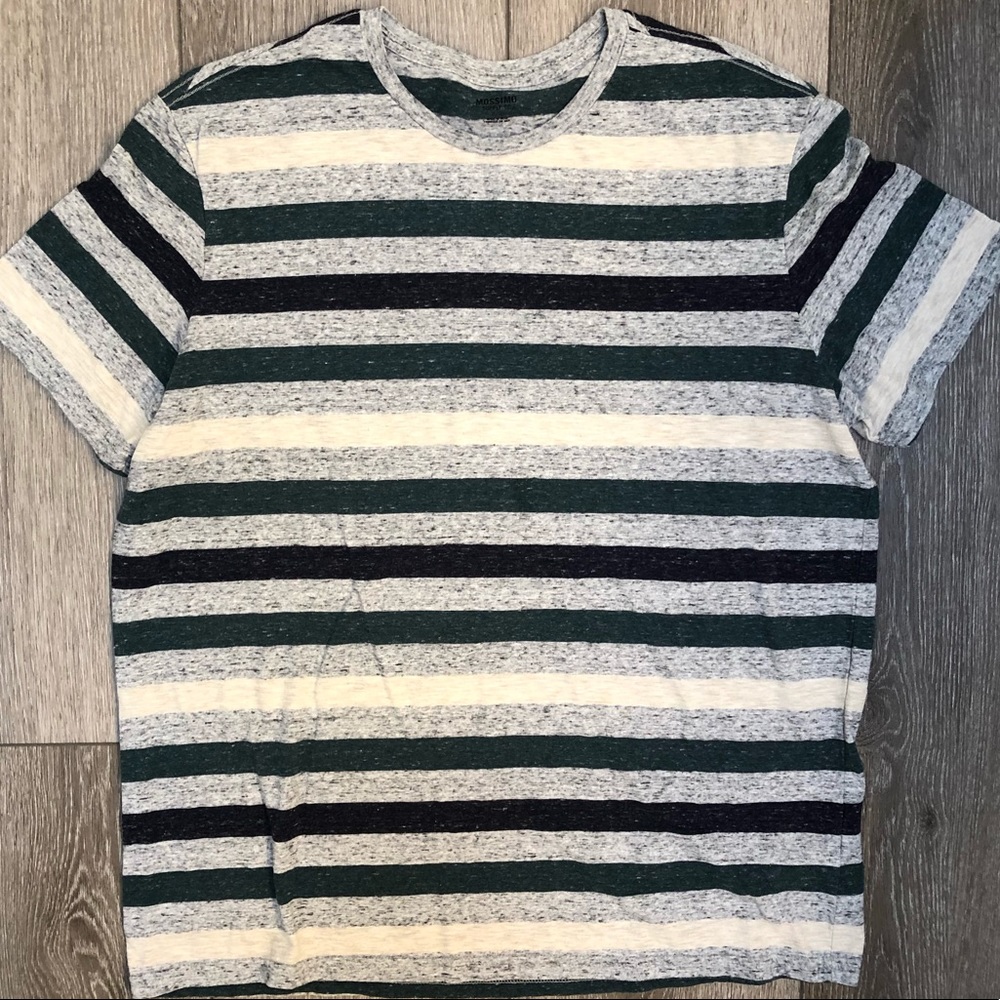 MOSSIMO SHORT SLEEVE T SHIRT STRIPES GREEN CREAM GREY XL